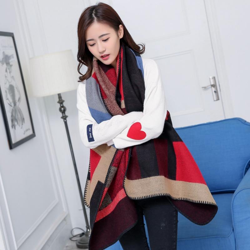 Autumn and Winter Thickened Warm Cloak Versatile Imitation Cashmere Plaid Jacquard Shawl Scarf Women