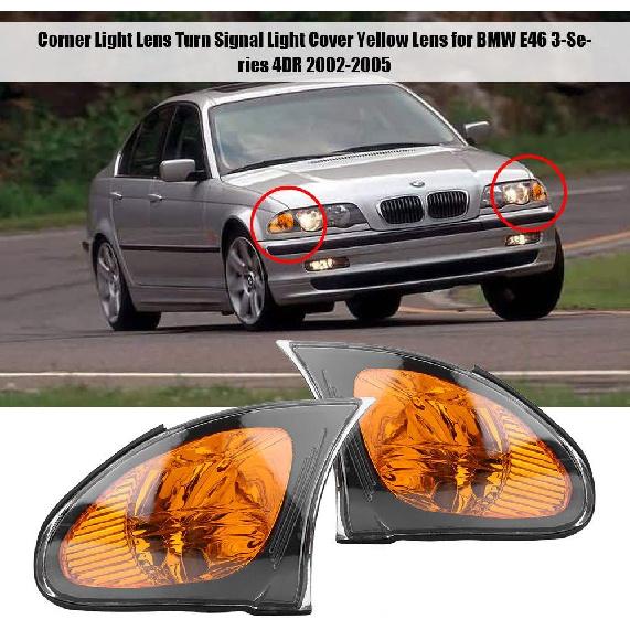 ARAMOX Corner Light Cover, A Pair of Corner Light Lens Turn Light Cover Yellow Lens Fitment for E46 3-Series 4DR 2002-200