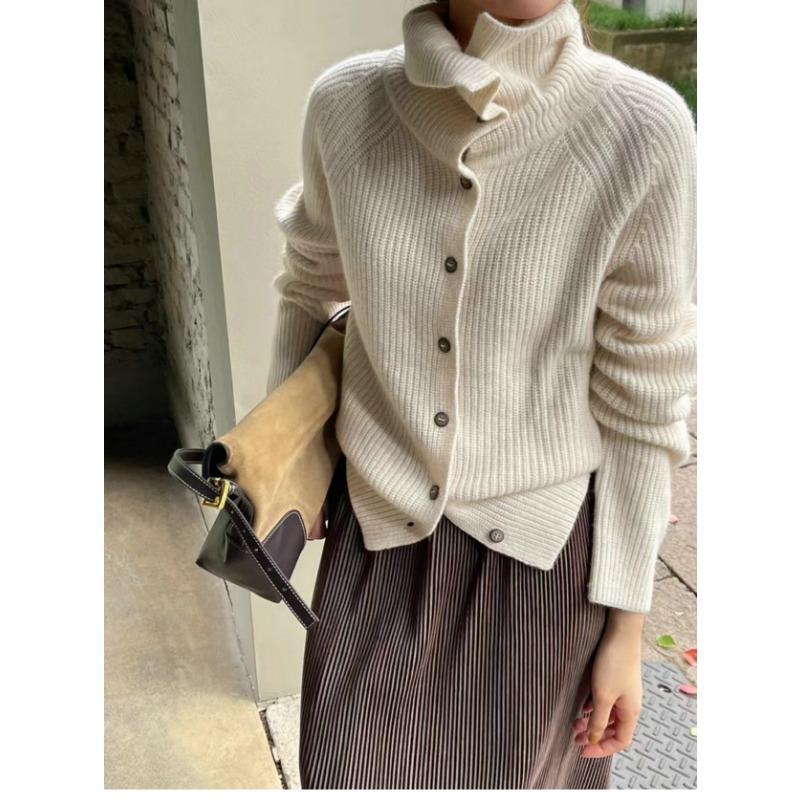 Autumn and Winter Fashion Warm Ladies Turtleneck Sweater Cardigan, Temperament Loose Thick Line Thickened Ladies Bottoming Sweater Jacket