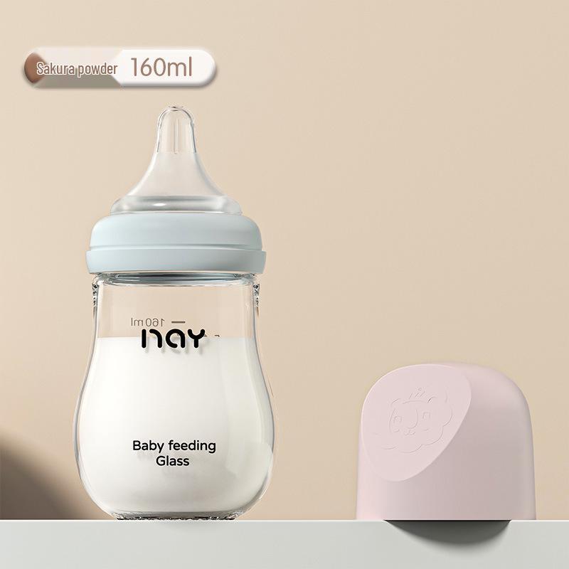 Nuoxin Baby Anti-Choke Borosilicate Glass Feeding Bottle for Newborns, Anti-Bloating, Medium Size.