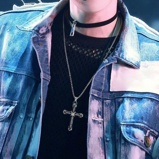 Bărbați Vintage titan oțel Isus Cruce pandantiv lanț colier petrecere bijuterii cadou