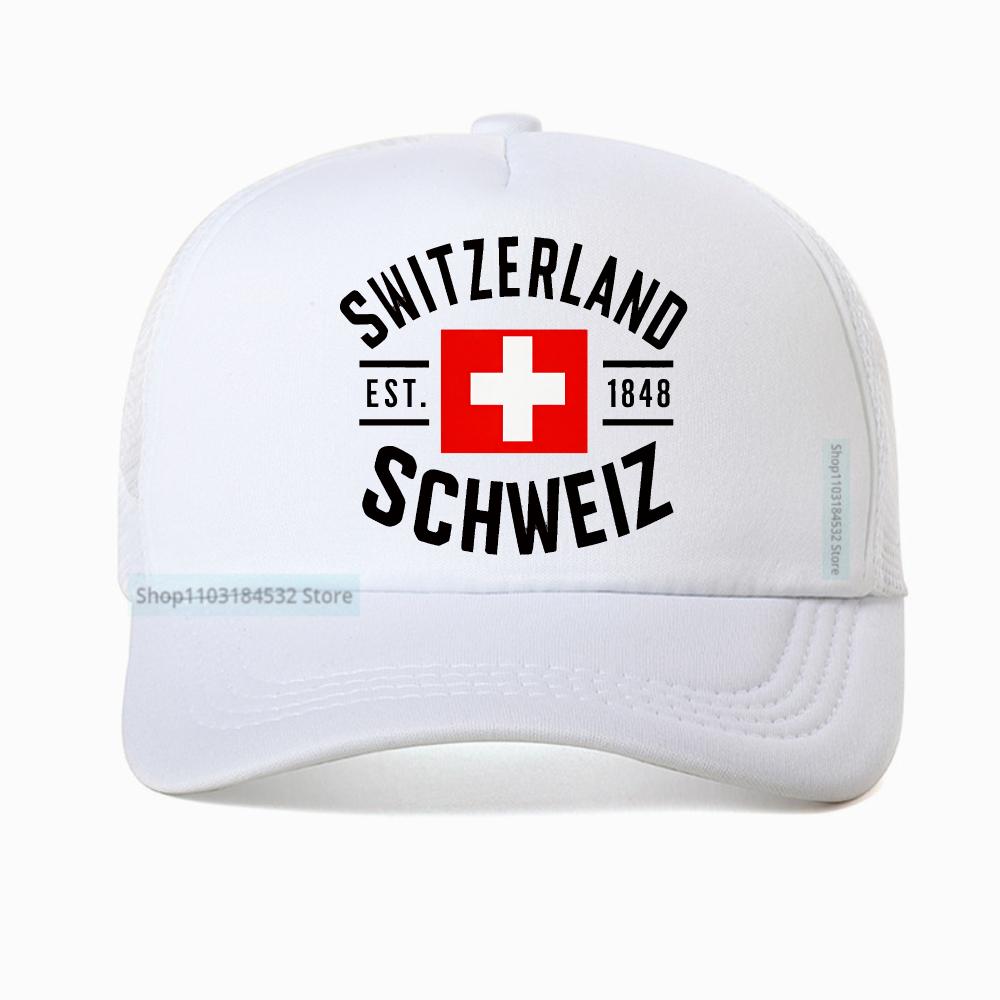 Casquette de baseball en maille respirante motif drapeau suisse pour homme et femme, chapeau trucker d'été, snapback réglable