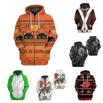 Men's Long-sleeved Hooded Top Comfortable Casual 3D Digital Abstract Printed Zipper Top