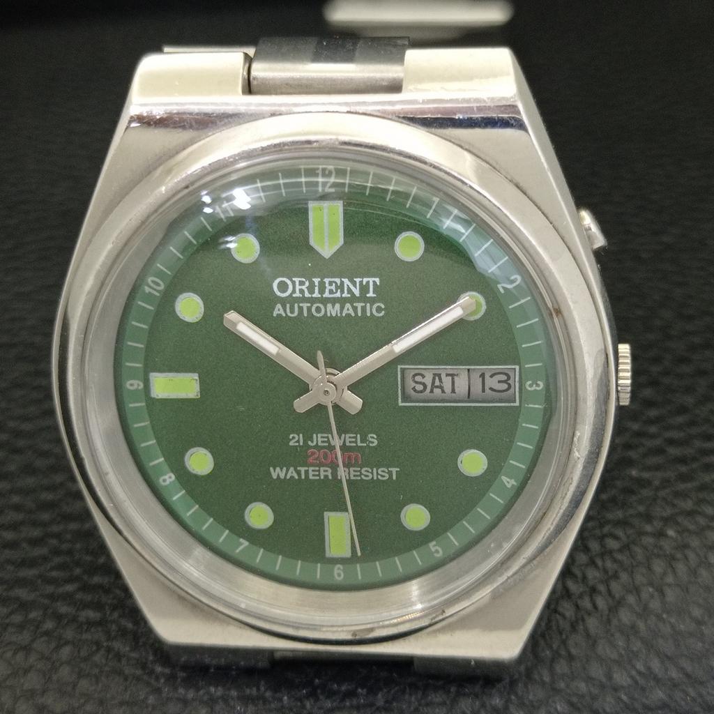 GENUINE VINTAGE ORIENT AUTOMATIC 46941 JAPAN MENS GREEN DIAL WATCH A701886-5 R207-a701886