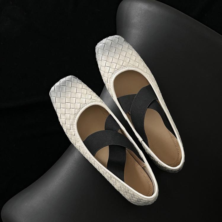 Super soft runaway egg roll shoes cowhide Mary Jane 2025 low heel round head ballet cross strap leather soft sole single shoes women