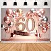 Backdrop Banner for 60th Birthday Party, Rose Gold Balloons, Photography Props, Gifts, Background Decorations3097