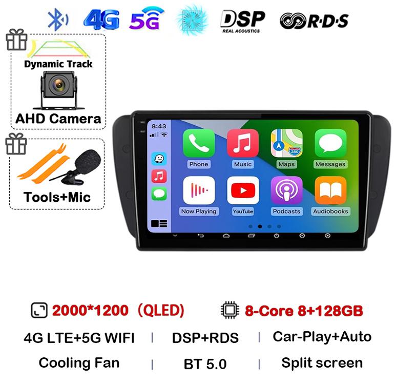 Android 14 Carplay Auto Car Radio For Seat Ibiza 6j 2009 2010 2012 2013 2014 2015 MK4 FR GPS Audio Multimedia WIFI+4G Player DSP