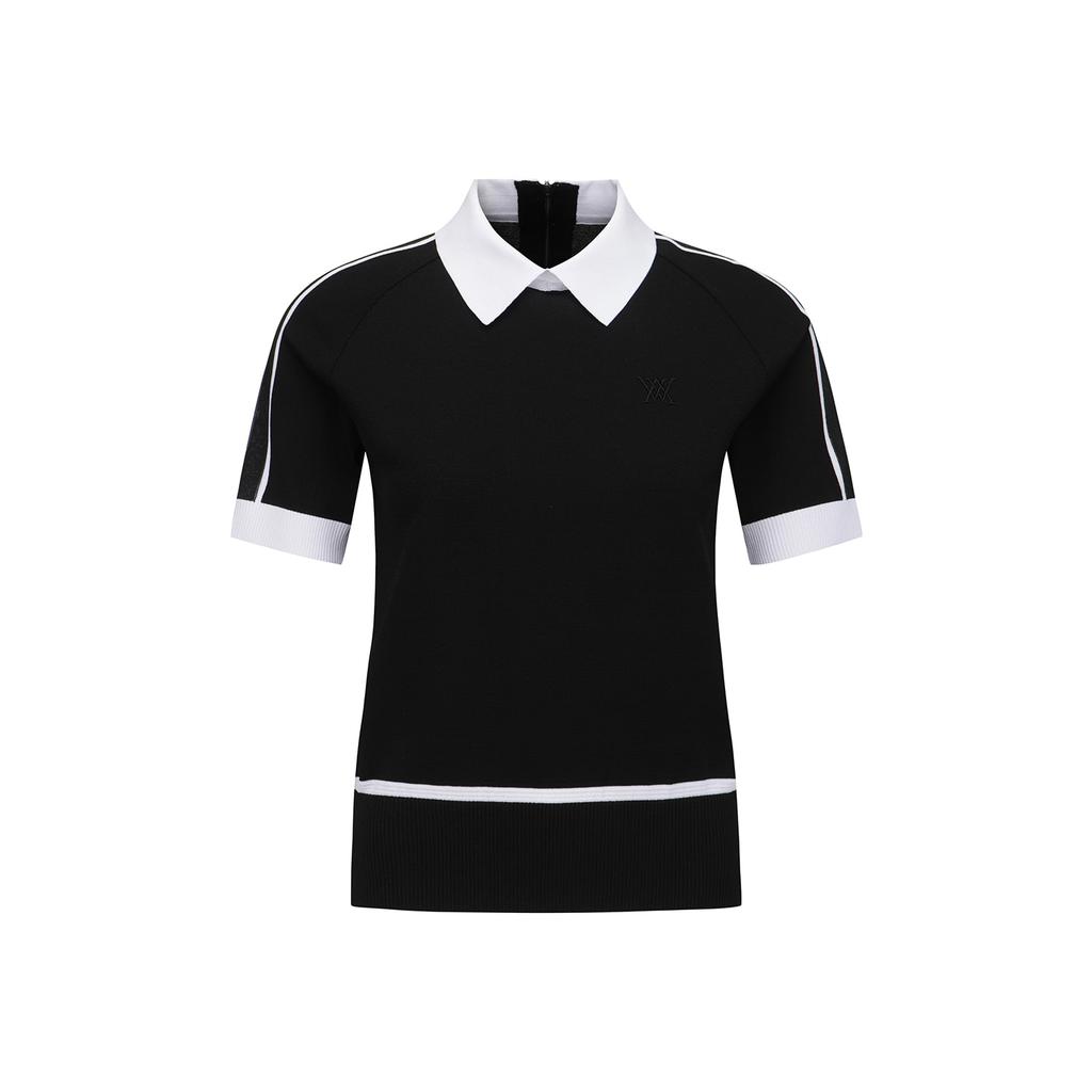 ANEW GOLF Women Mesh Patch Short Sleeve Sweater_Bk