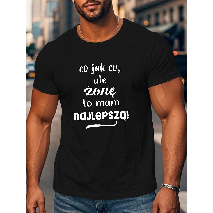 Men's Humorous Polish Phrase Graphic T-Shirt - Light Beige Geometric Print Short Sleeve Summer Top, Breathable Round Neck Casual Tee, Machine