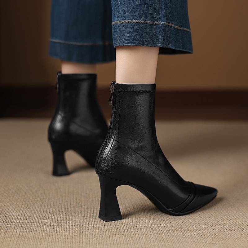 Krazing Pot Microfiber Pointed Toe Thin High Heels Modern Boots Size 42 Zip Plus Size Women Elastic Ankle Boots