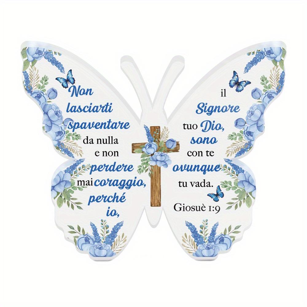1pc Italian Butterfly-Shaped Acrylic Sign - Inspirational Quote  Don t Be Afraid of Nothing and Never Lose Courage  with Floral Design 8.8*11cm