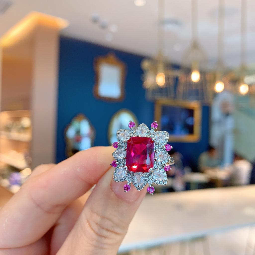 Goods: Cross Border Square Inlaid Simulated Red Corundum Ring Emerald Necklace Jewelry Set
