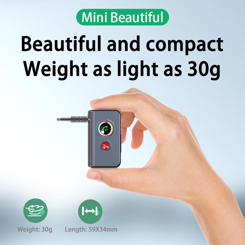 RGB Bluetooth 5.4 Audio Sender Empfänger 3,5 mm AUX Stereo Musik Drahtloser Adapter mit Mikrofon Unterstützung TF-Kartenwiedergabe für Auto TV PC