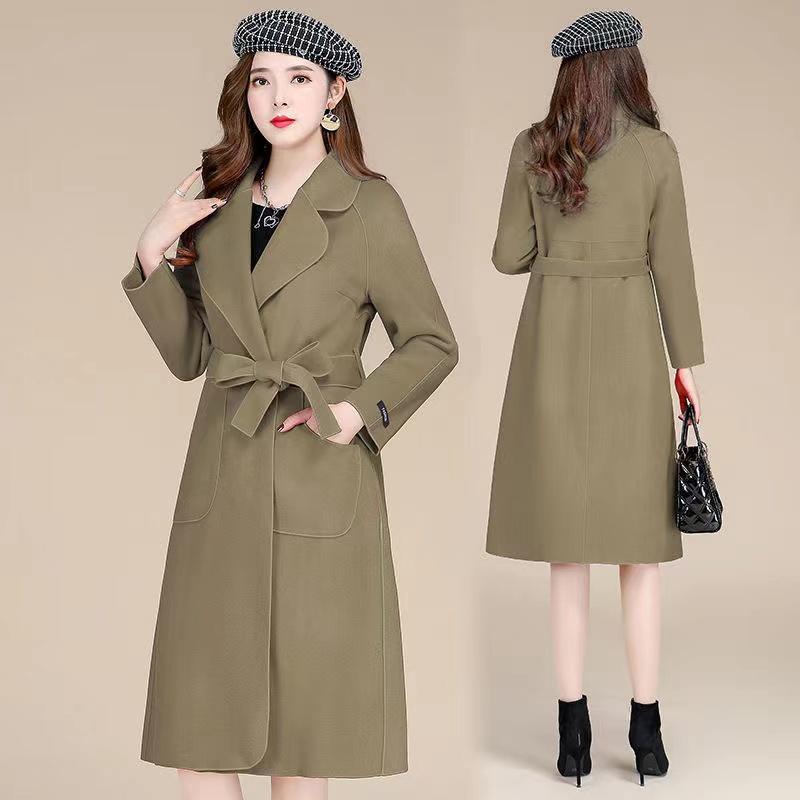 

Женское длинное шерстяное пальто для отдыха свободного кроя, идеально подходящее для осени и зимы XXXL дубильная кора