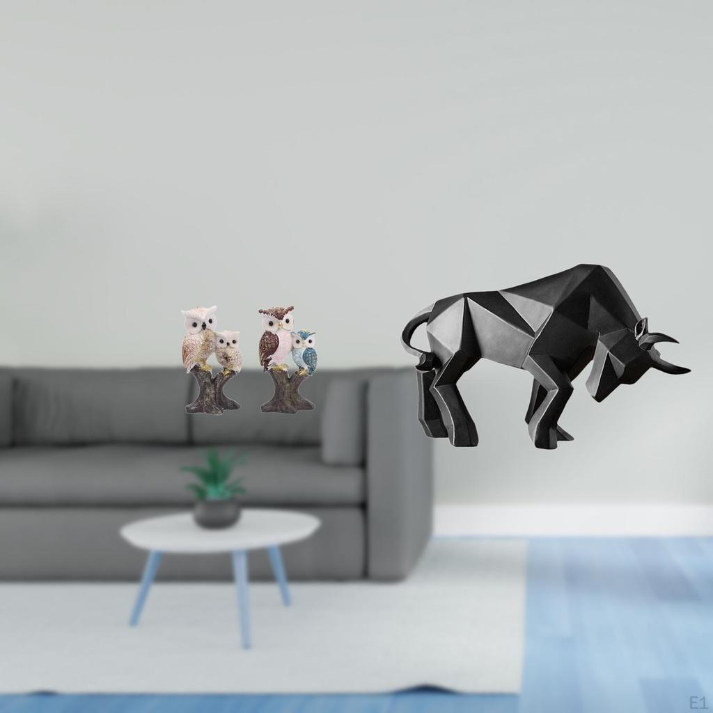 Realistic Owl Bull Figurine Sculpture Cute Decorative Resin Animal Ornament for Indoor Office Living