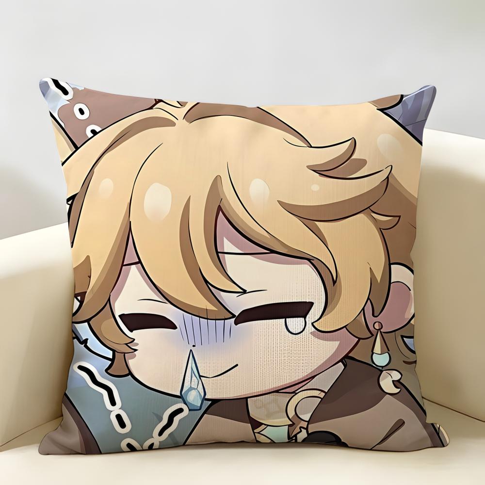 Aether Cute Genshin Game Cushion Cover Natural Linen Organic Fabric DoubleSided Printing Room Sofa Decor Pillow Case