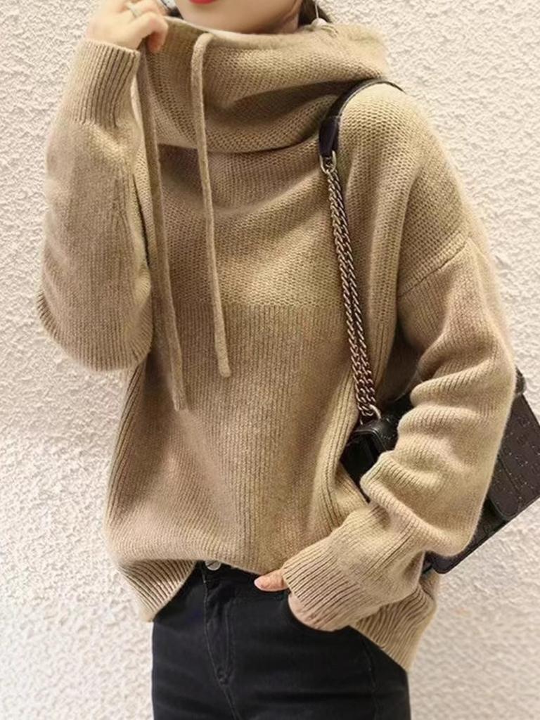 Style Chunky Knit Sweater for Women, Thick Fleece Pullover Long Sleeve Knitwear for Autumn Winter New Lazy Style Versatile