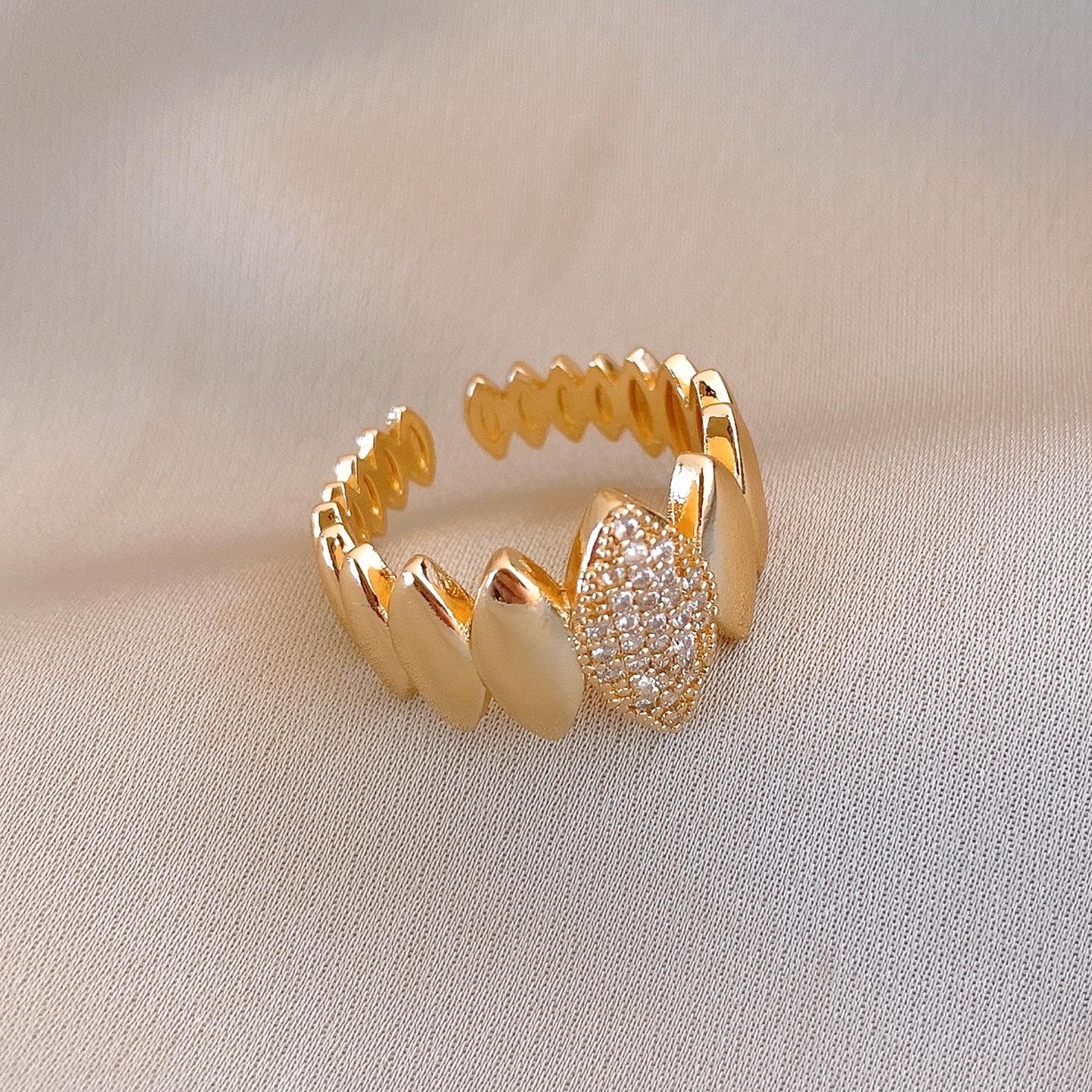 European and American zircon rhombus splicing open ring index finger ring personalized jewelry