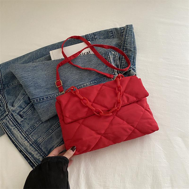 Winter Cotton Padded Quilted Handbag For Women Chain Rhombic Pattern Designer Feather Down Bag Purse Ladies Shoulder Tote Bags