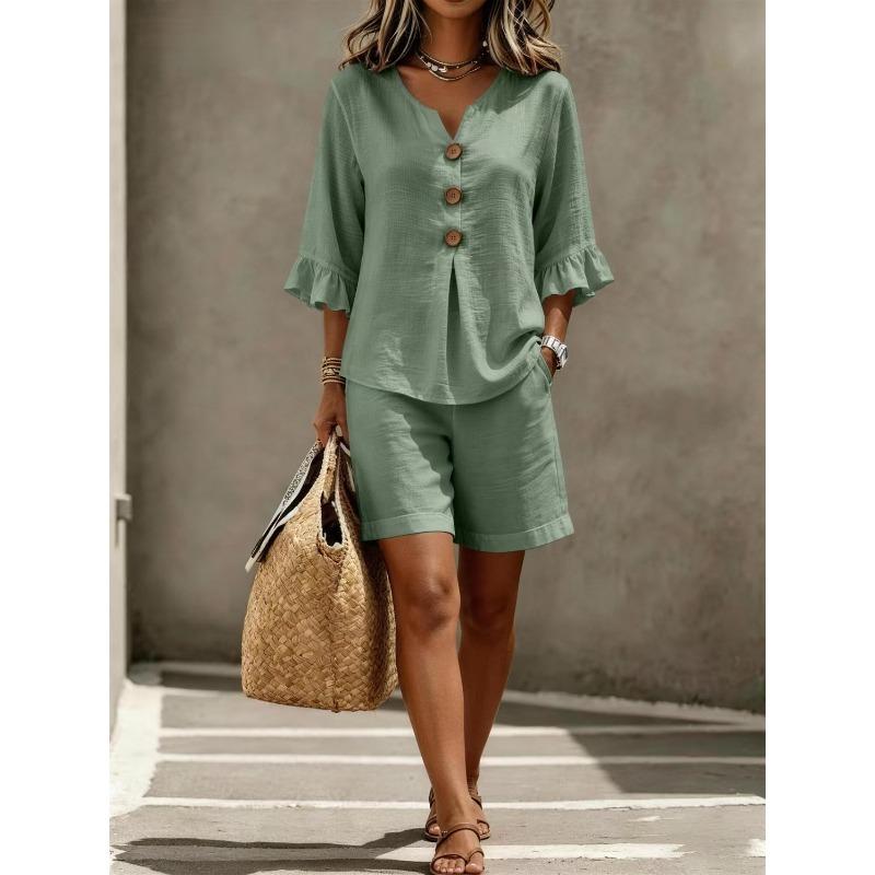 JPNTKY Women's Fashion Casual Short Sleeve V Neck Pants Suits