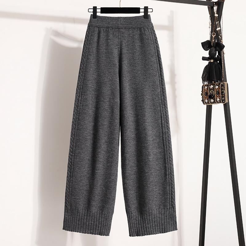 

DIMANAF 2025 Осень Зима Женские Брюки Большого Размера Новые Женские Длинные Брюки Оверсайз Свободные Брюки Вязаные S серый