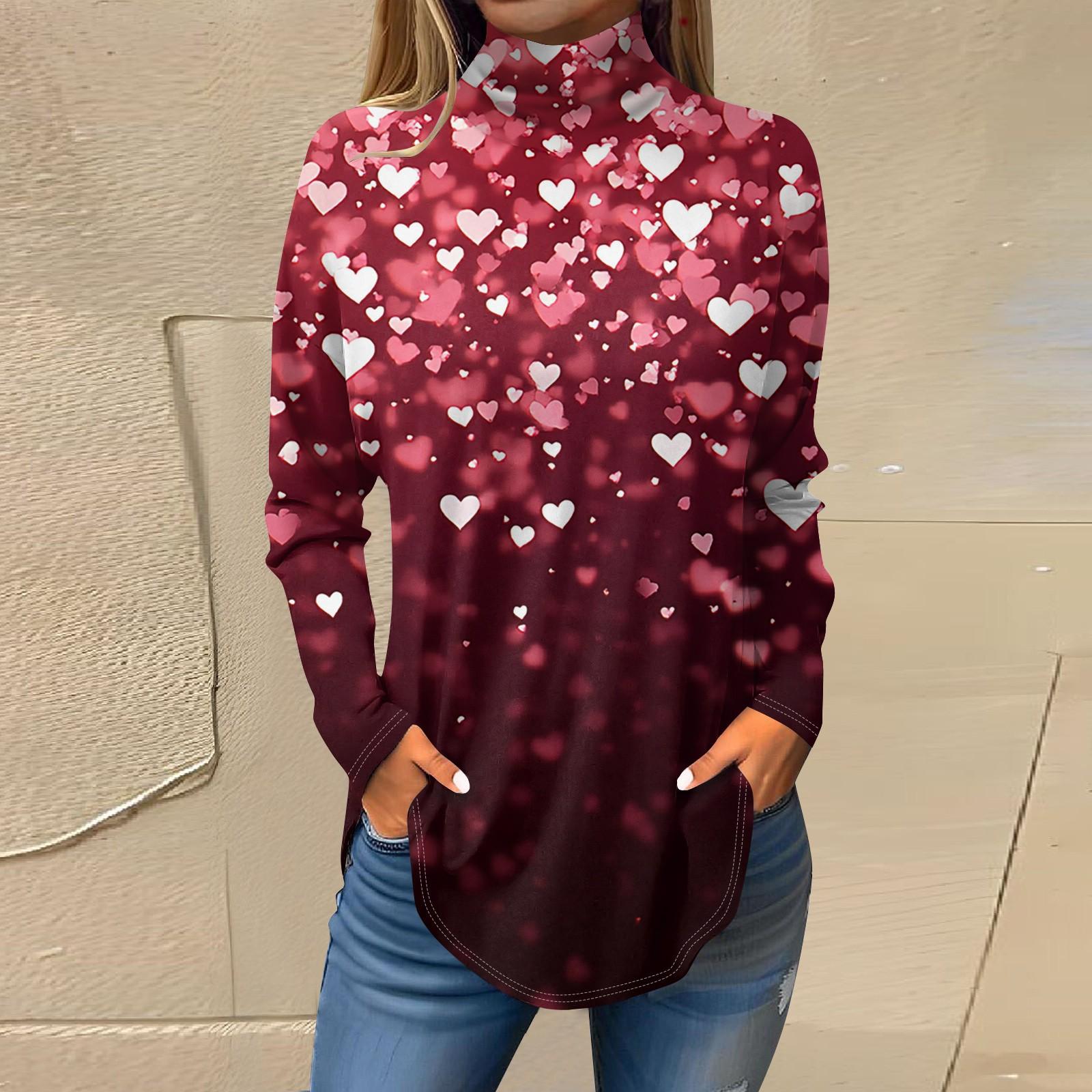 

Футболки для женщин, осенние повседневные рубашки с длинным рукавом, толстовка с принтом, топ с высоким воротом, пуловер XXL арбуз красный