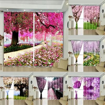 Peisaj de natură, roz, flori de cireș, copac, draperii pentru fereastră de grădină pentru sufragerie, dormitor pentru copii, baie, bucătărie, ușă, decorațiuni pentru casă