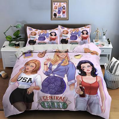 Lustiges Friends Print Bettwäscheset Bettbezug 1 Bettbezug 2 Kissenbezüge Bettwäscheset für Erwachsene und Kinder Luxuriöses TV-Serien-Muster