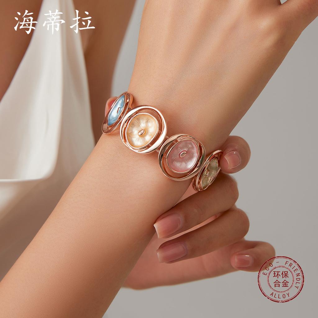 Color Painting Oil Round Hollow Flower Bracelet, Small Fresh Lady Summer Flower Elastic Bracelet