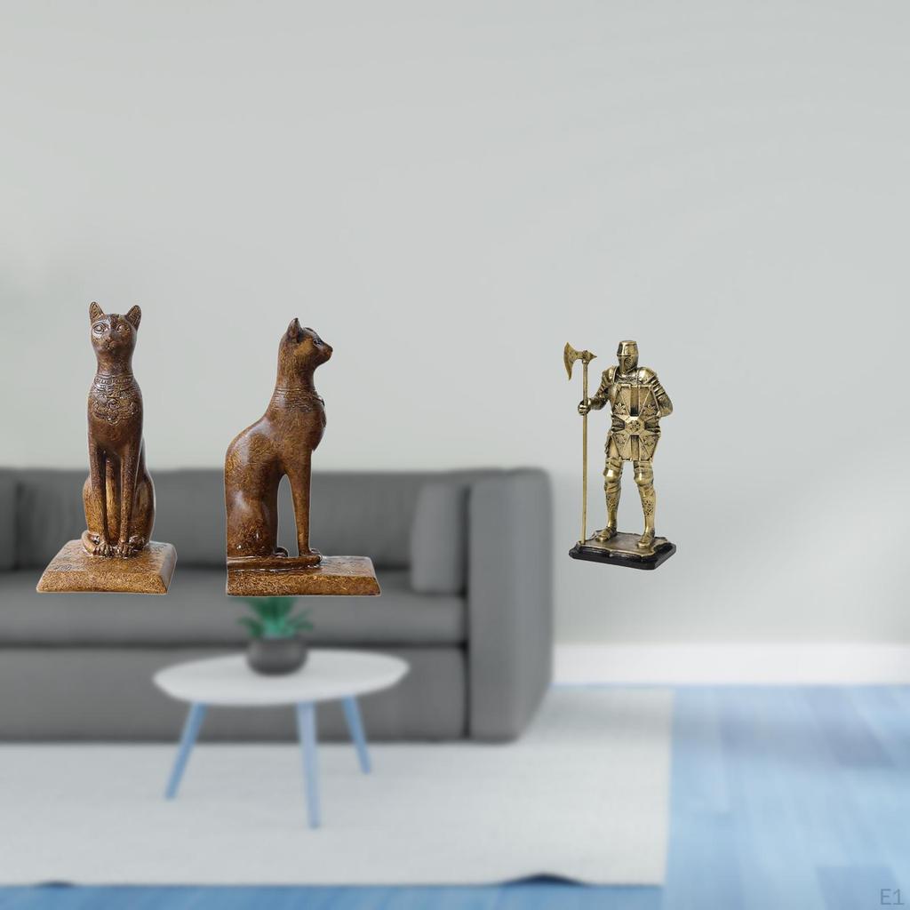 Cat Knight Figurines Decorative Statues Bookends Tabletop Ornament for Office Entryway Fireplace