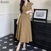 Women Sleeveless Cardigan Vest And Midi Skirts Casual Two Piece Suit Sets 