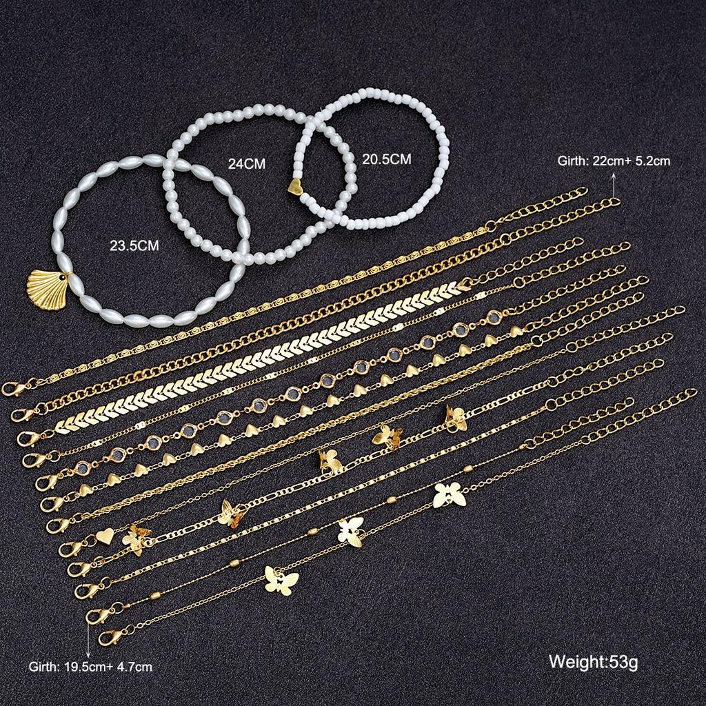 iF ME Summer Beach Gold Color Anklet Sets for Women Fashion Butterfly Heart Crystal Foot Bracelet Versatile Daily Jewelry Gifts