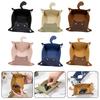 Cute Cat Faux Leather Tray Foldable Metal Snap Buckle Waterproof Large Capacity Desktop Coins Keys Tissue Earphone Storage Organizer Holder