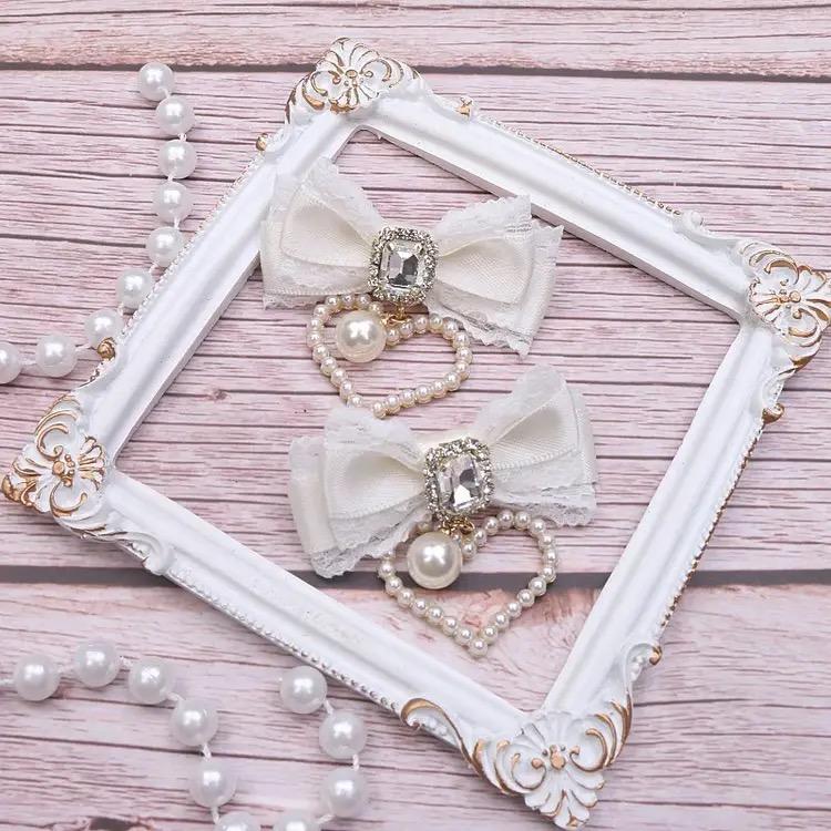 [1 Pair] Cute Hairpin Lolita Cosplay Y2K Hairpin Things for Girls Hair Bow Pearl Lace Girls Hairpin Hair Buckle