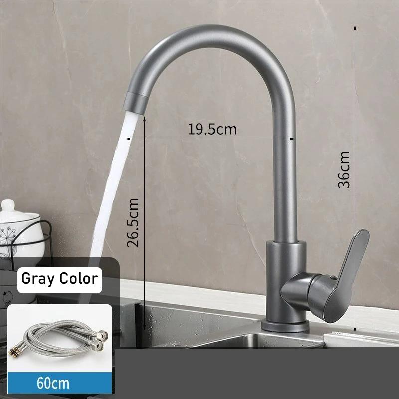 Black Kitchen Faucet Single Handle Hot and Cold Water Kitchen Sink Taps Basin Mixer with 360° Rotating Adapter Gray