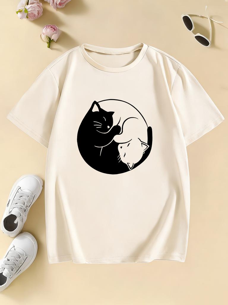 Cute Cat Graphic Kids Tshirts Summer Short Sleeve Tees Cartoon Animal Boys Girls Clothes Kawaii Kitten Tops Y2K Children Tshirt