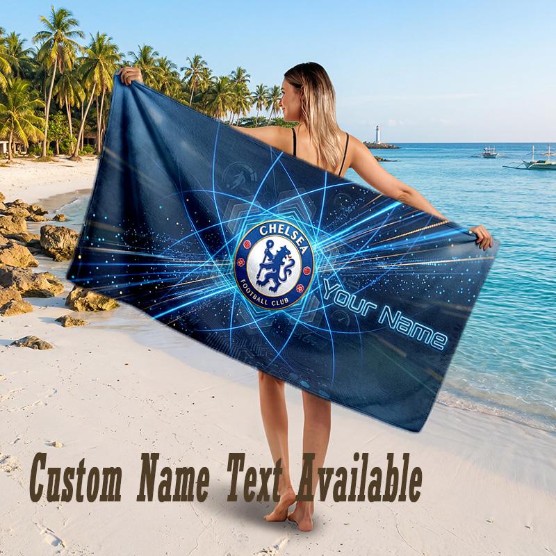 Chelsea FC Design Beach Towel Custom Text Large Towel for Beach Vacation