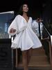 New V-Neck Long Sleeve Dress, Self-Designed Bubble Sleeve Maxi Dress