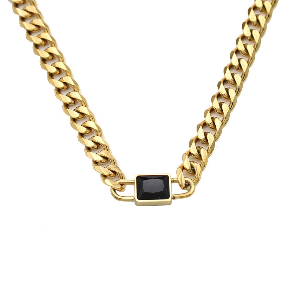 Personalized Trend Square Zircon Cuban Chain Necklace Women'S 18K Gold Titanium Steel Non-Fading Jewelry