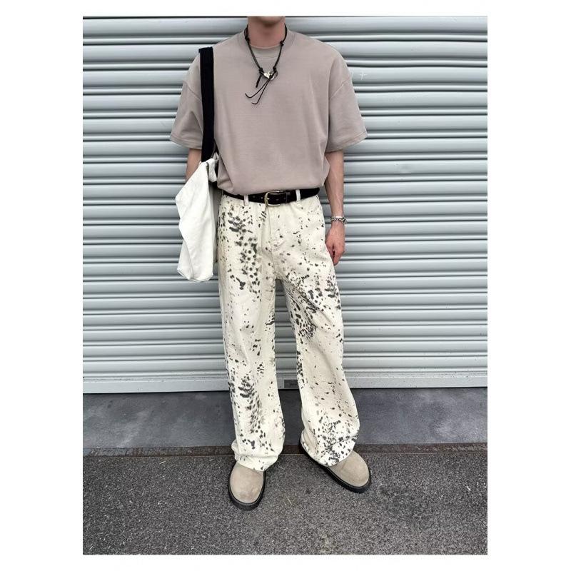 JYL Men s Cargo Pants American Multi-Pocket Straight Street Loose Casual Denim S старый серебряный