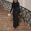 Women's Sequin Bodycon Maxi Dress Sparkly Crew Neck Long Sleeve Mermaid Dress Formal Party Cocktail Evening Gown