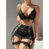 Sexy Lingerie Set For Women Lace Mesh See-through Lace Up Top Plaid Pleated Skirt Halter Women's Underwear Set Sexy Bra Set