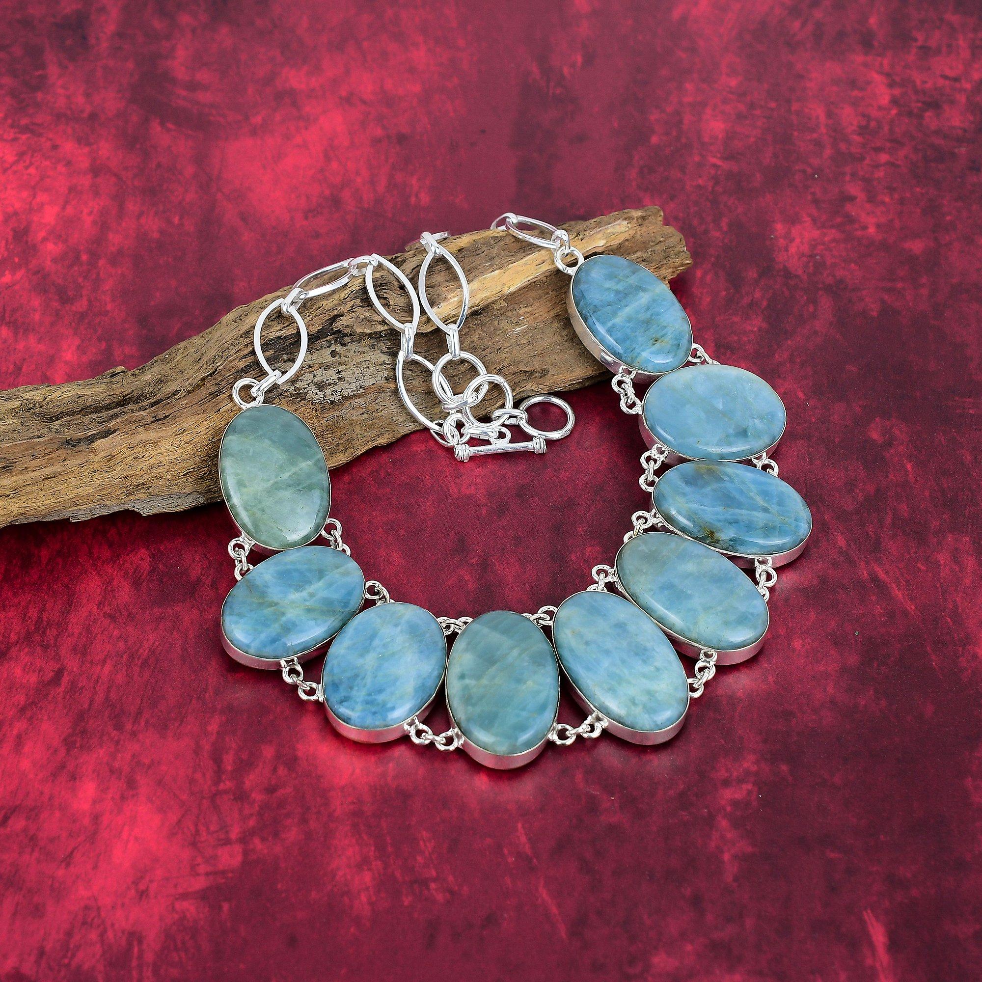 

Аквамарин ручной работы, новейшее ювелирное ожерелье, ожерелье из чистого серебра 925 пробы с драгоценными камнями, подарок для матери Adjustable with 18 inches синий