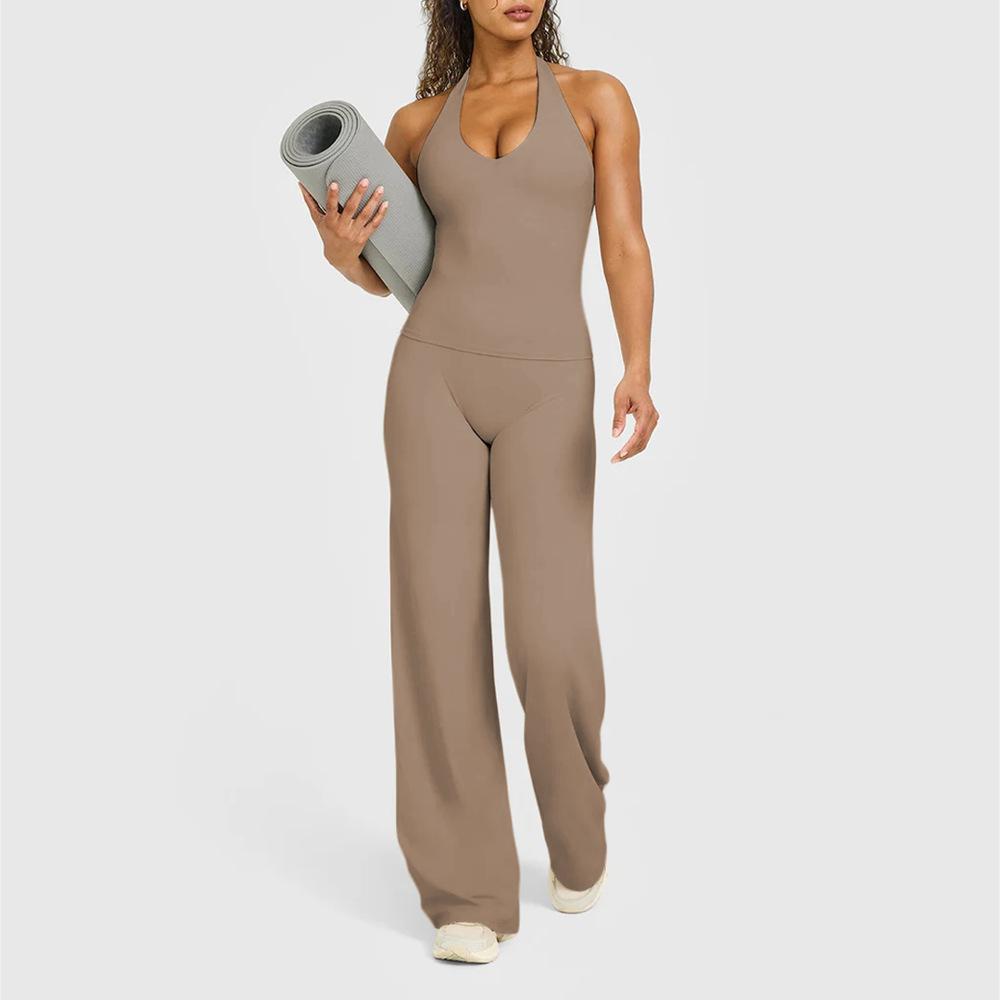 1116 New V-neck sports neck vest straight trousers set fitness yoga pilates two-piece set