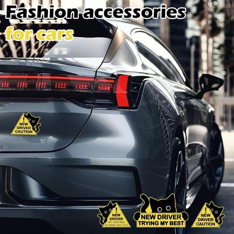 3Pcs Decorative Reflective Safety Decals Funny Black Cats Sticker Automotive New Driver Safety Warning Sign