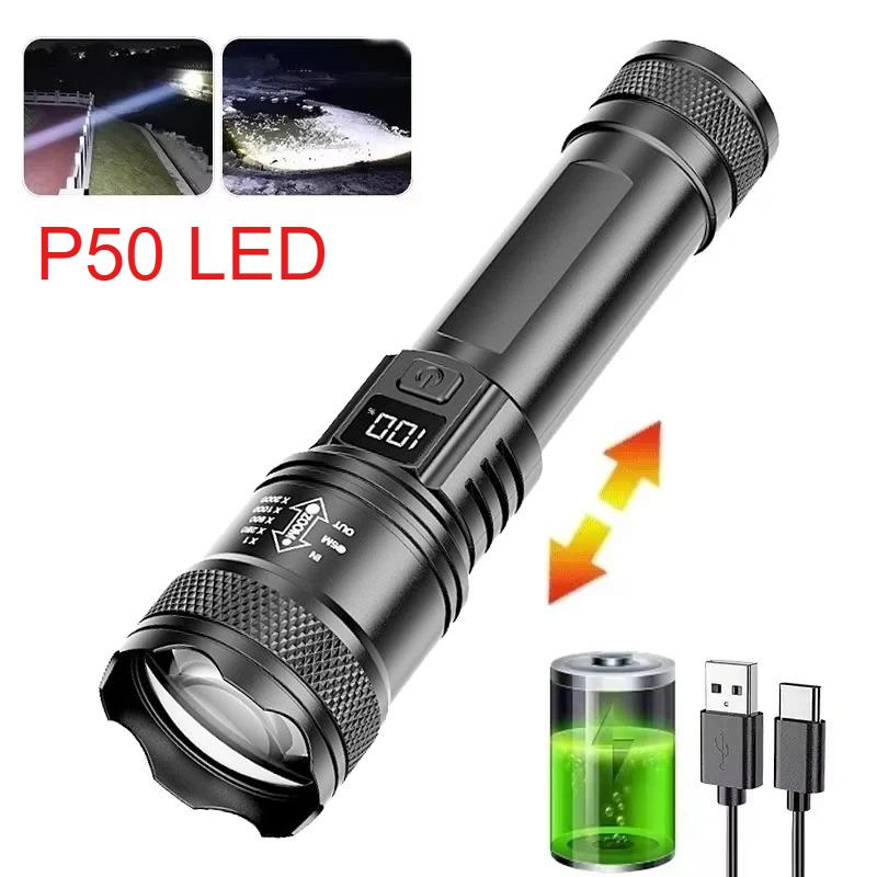 High-power Led Flashlight USB Rechargeable Torch Zoomable Light with Built-in Battery Camping Hiking Lantern Emergency Lamp
