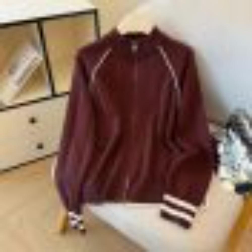 A New Early Autumn School-style Stand-up Collar Zippered Knitted Cardigan for Women, Loose and Versatile Top