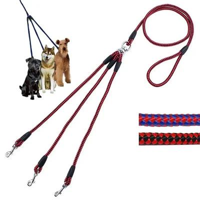 1 Conjunto 3 Vias Sem Emaranhar Tripla Casal Ajustável Nylon Animal de Estimação Cachorro Caminhada Guia com Alça Macia Acolchoada Liberação Rápida 3 Cabeças