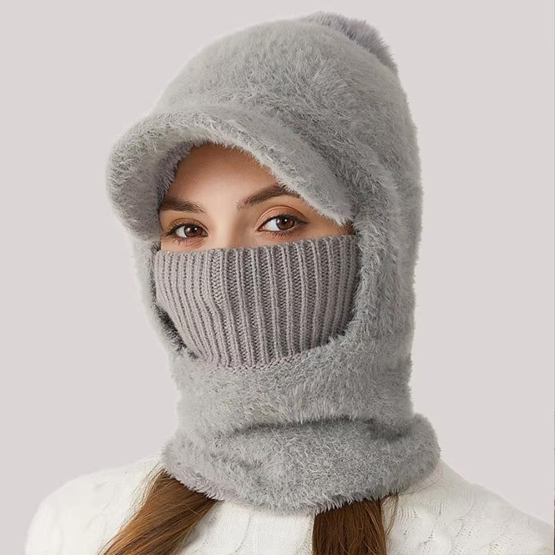 

Зимняя норковая вязаная балаклава, женская шапка, шарф, маска, цельные вязаные шапки, защита ушей, ветрозащитная, холодная, плюшевая шерстяная шапка one size