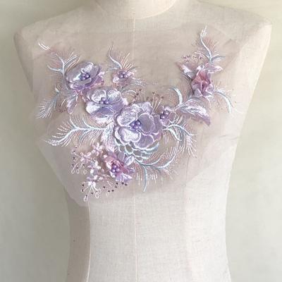 Pegatina de tela de encaje, adornos de flores de colores, accesorios de bricolaje, parche para ropa, bordado de malla hecho a mano con cuentas